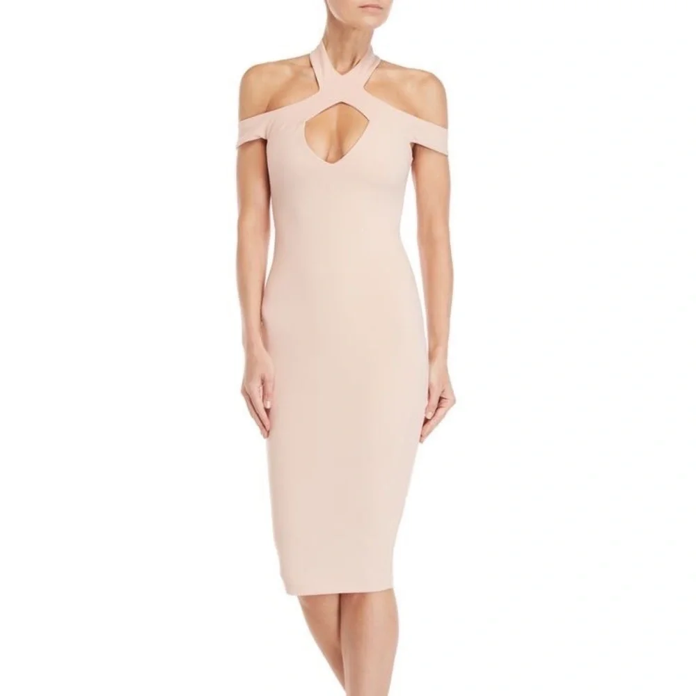 NOOKIE Hollywood Midi Dress in Blush Extra Small XS NWT Halter Cutout